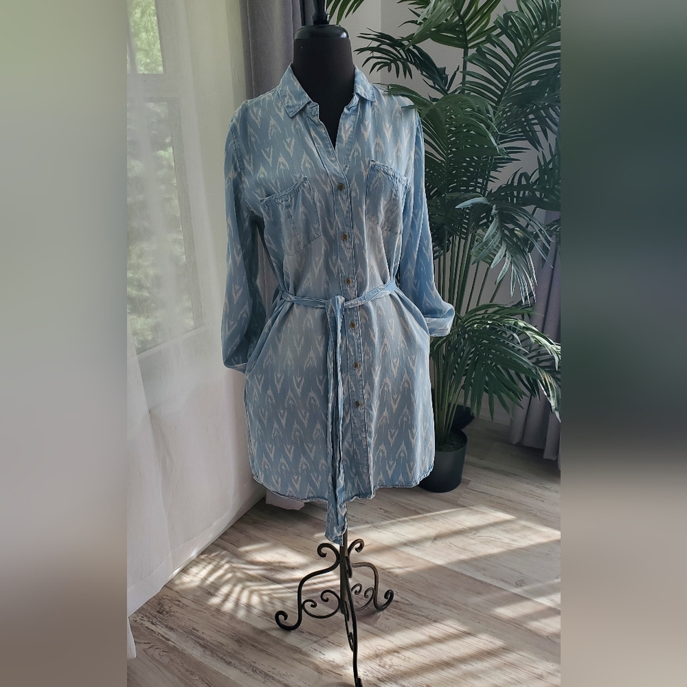 Velvet Heart Light Blue Patterned Shirt Dress Sz S
